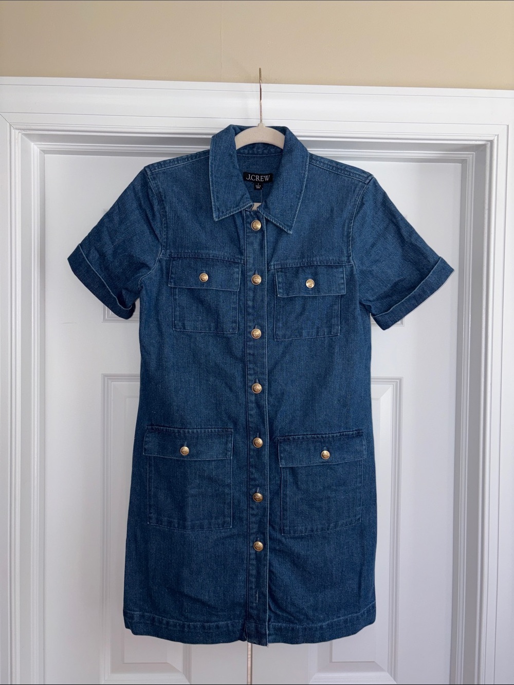 J. Crew Parc Blue Denim Short-Sleeve Button-Up Dress